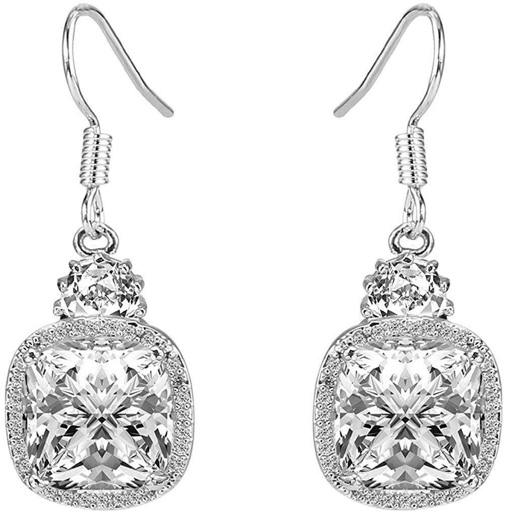 2.00 CT White Topaz Ascher Cut Drop Earring