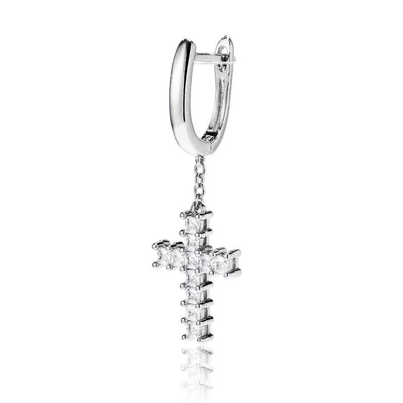 14k Cross Diamond Earring