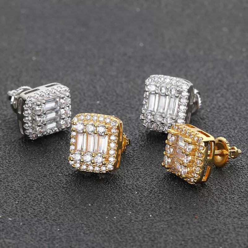 18k Diamond Square Stud Earrings