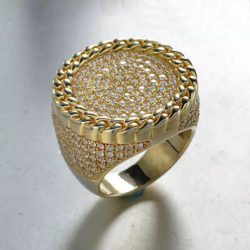 14K Round Iced Out Diamond Ring