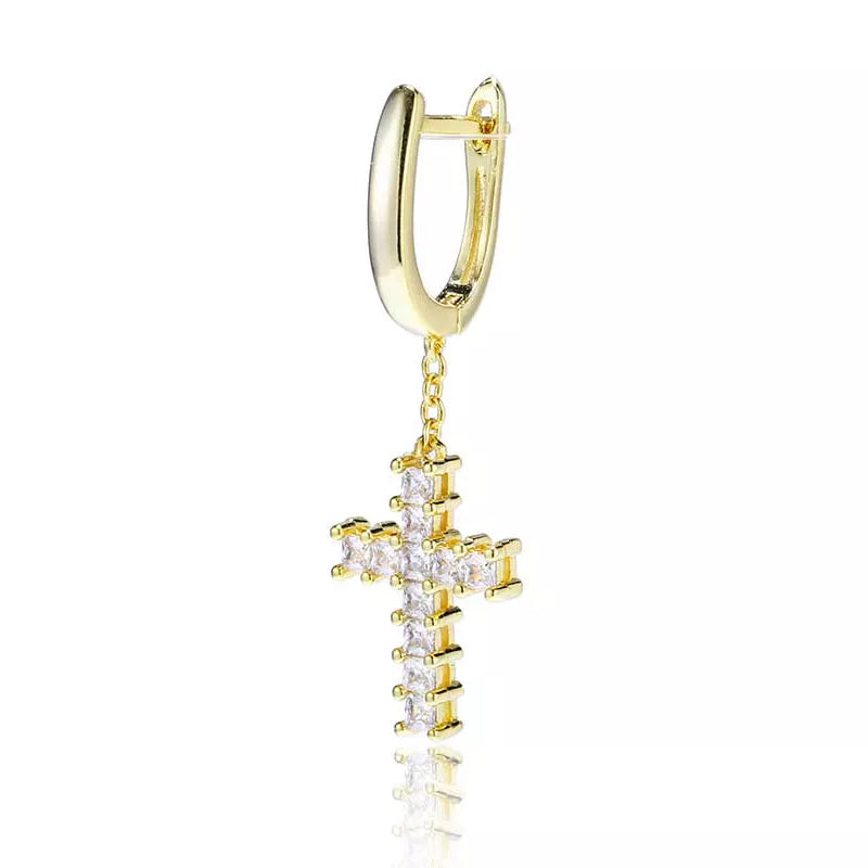 14k Cross Diamond Earring