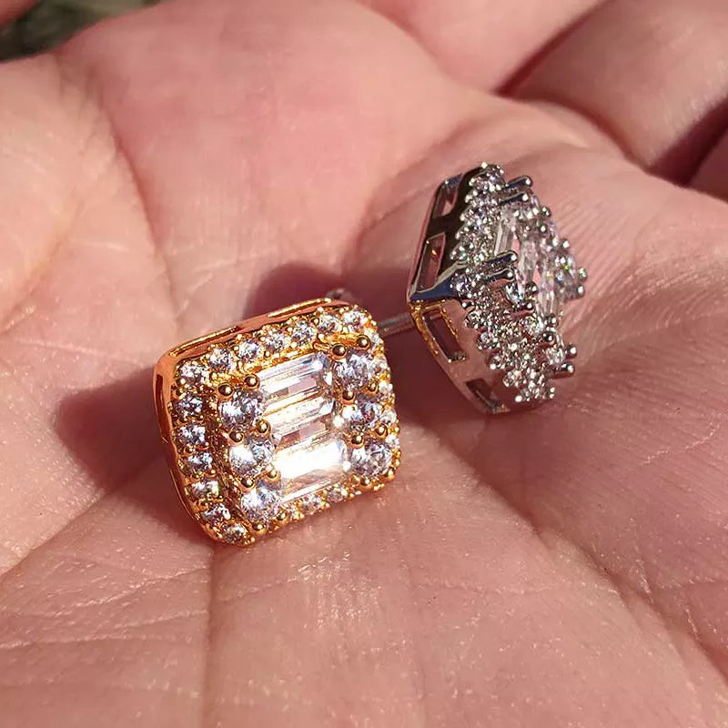 18k Diamond Square Stud Earrings