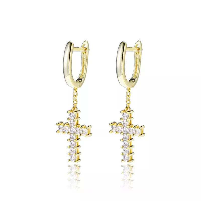 14k Cross Diamond Earring