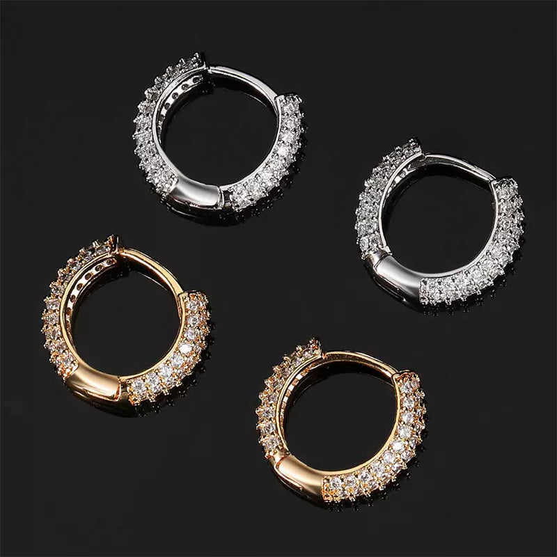 18k Gold Diamond Hoop Round Earrings