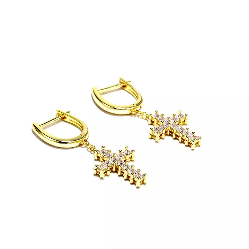 14k Cross Diamond Earring